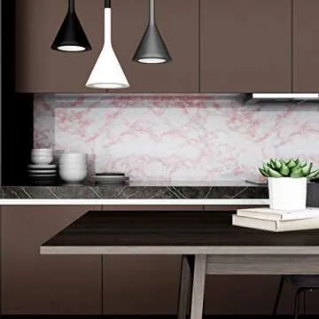 VEELIKE Pink Marble Contact Paper - Durable Self-Adhesive Wallpaper