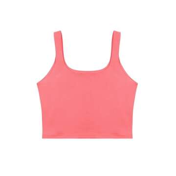 REORIA Women's Summer Sexy Basic Sleeveless Square Neck Fitted Seamless Yoga Cropped Tank Cute Crop Tops for Teen Girls Peach Pink Small