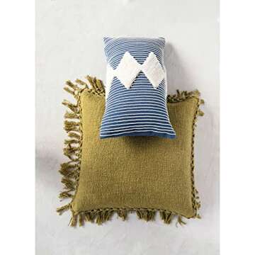 Creative Co-Op Cotton Slub Crochet and Fringe Pillow, Stylish Bohemian Accent 20" x 20"