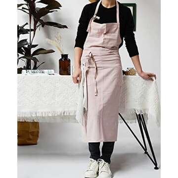 Tobyan Soft Cotton Linen Apron - Retro Linen Art Apron, Adjustable Casual Apron with Towel, Great for Florist, Coffee House and Kitchen (Pink)