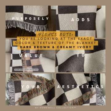 Homewell Checkered Blanket Checkered Throw Blanket | Brown Throw Blanket | Checkerboard Blanket | Throw Blanket with Fringe Decorative Blanket | 50x60 in Dark Brown