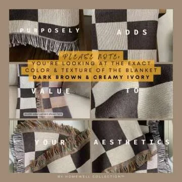 Homewell Checkered Blanket Checkered Throw Blanket | Brown Throw Blanket | Checkerboard Blanket | Throw Blanket with Fringe Decorative Blanket | 50x60 in Dark Brown