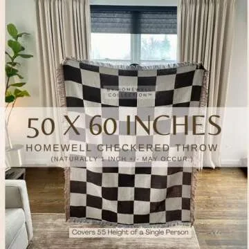 Homewell Checkered Blanket Checkered Throw Blanket | Brown Throw Blanket | Checkerboard Blanket | Throw Blanket with Fringe Decorative Blanket | 50x60 in Dark Brown