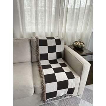 Homewell Checkered Blanket Checkered Throw Blanket | Brown Throw Blanket | Checkerboard Blanket | Throw Blanket with Fringe Decorative Blanket | 50x60 in Dark Brown
