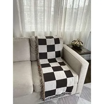 Homewell Checkered Blanket Checkered Throw Blanket | Brown Throw Blanket | Checkerboard Blanket | Throw Blanket with Fringe Decorative Blanket | 50x60 in Dark Brown