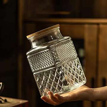 Vintage Glass Storage Jars Set with Bamboo Lid for Kitchen