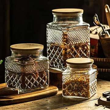 Vintage Glass Storage Jars Set with Bamboo Lid for Kitchen