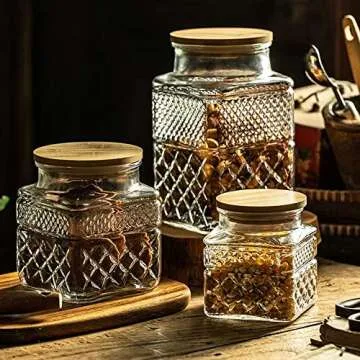 Vintage Glass Storage Jars Set with Bamboo Lid for Kitchen