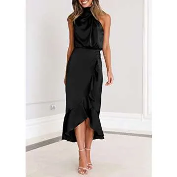 KIRUNDO Women's Satin Mock Neck Midi Dress For Parties