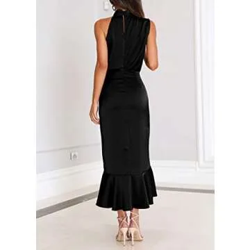 KIRUNDO Women's Satin Mock Neck Midi Dress For Parties