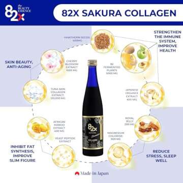 82X Collagen Premium - Marine Collagen Drink - Collagen Peptides Liquid Drink for Skin Hair Nails from Japan with 82 Fermented Plants, Vitamins, Minerals & Supplements