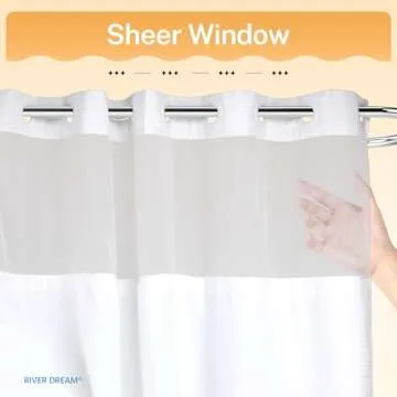 No Hooks Required Dotted Waffle Weave Shower Curtain with Snap in Liner - 71W x 74H,Hotel Grade,Spa Like Bath Curtain,White