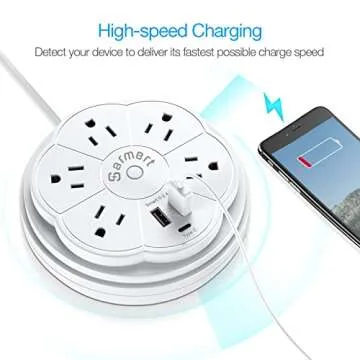 Retractable Power Strip, 5 Outlet Flat Plug Strip with Smart USB Ports and Type-C Port, 900J Surge Protector, 125V/13A, 3.3ft Retractable Extension Cord, Portable & Neat for Travel/Home/Office, White