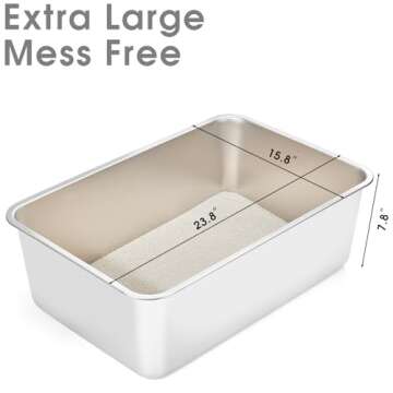 Yangbaga Stainless Steel Litter Box for Cat and Rabbit, Large Size with 8in High Sides and Non Slip Rubber Feet. Odor Control, Non Stick Smooth Surface, Easy to Clean, Never Bend