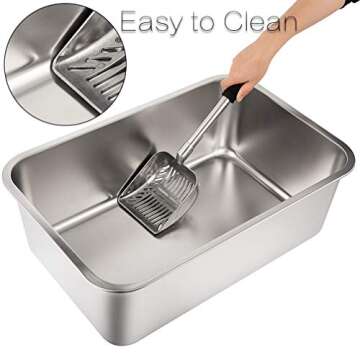 Yangbaga Stainless Steel Litter Box for Cat and Rabbit, Large Size with 8in High Sides and Non Slip Rubber Feet. Odor Control, Non Stick Smooth Surface, Easy to Clean, Never Bend