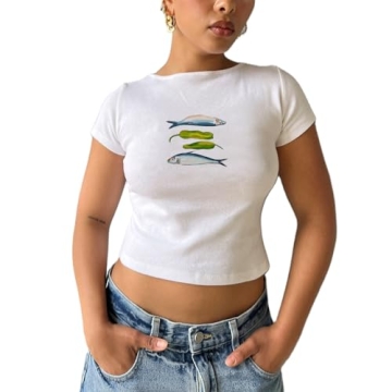Stylish Y2K Baby Tee Bow Print Graphic Crop Top for Summer