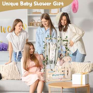 Elegant Personalizable Wooden Baby Shower Basket with Hangers and Accessories for Newborn Gifts