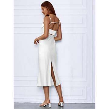 LILLUSORY Womens 2023 Summer Midi Corset Cocktail Satin Silk Slip Bustier Dresses White Graduation Beach Sexy Night Out Party Dress
