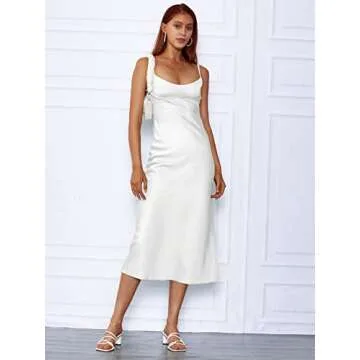 LILLUSORY Womens 2023 Summer Midi Corset Cocktail Satin Silk Slip Bustier Dresses White Graduation Beach Sexy Night Out Party Dress