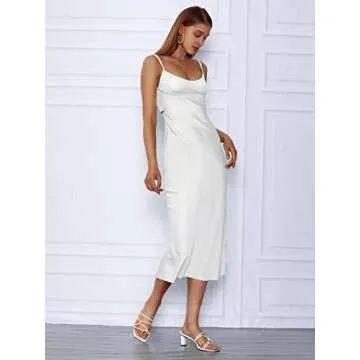 LILLUSORY Womens 2023 Summer Midi Corset Cocktail Satin Silk Slip Bustier Dresses White Graduation Beach Sexy Night Out Party Dress