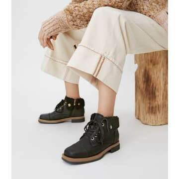 Arromic Winter Warm Fur Lined Ankle Boots for Women Lace Up anti-slip Combat Side Zipper Square Toe Low Heel Booties