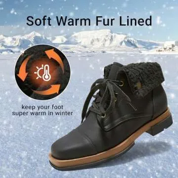 Arromic Winter Warm Fur Lined Ankle Boots for Women Lace Up anti-slip Combat Side Zipper Square Toe Low Heel Booties