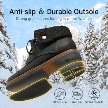 Arromic Winter Warm Fur Lined Ankle Boots for Women Lace Up anti-slip Combat Side Zipper Square Toe Low Heel Booties