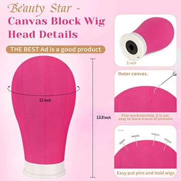 Beauty Star [ 63inch Tall ] Wig Stand Tripod with Head, 22inch Wig Mannequin Head with Adjustable Wi...