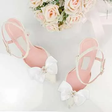 USHOBE 1 Pair Bow Shoe Clips Removable Shoe Charms Pearls Shoe Buckle Bowknot Dress Shoes Jewelry Decorative Shoe Accessories for Wedding Party Prom Decoration (White)