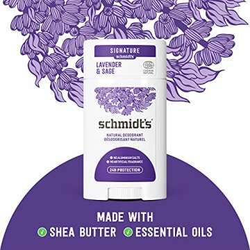 Schmidt's Aluminum Free Natural Deodorant for Women and Men, Lavender & Sage with 24 Hour Odor Protection, Certified Natural, Vegan, Cruelty Free 3.25 oz