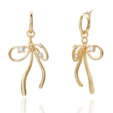 Chic 8YEARS Gold Bow Earrings - Dainty Ribbon Bow Studs for Women