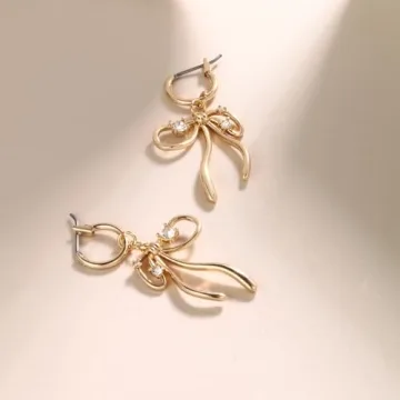 Stylish 8YEARS Gold Bow Earrings for Elegant Women