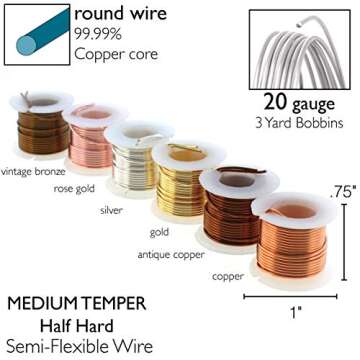 The Beadsmith Wire Elements 20-Gauge Lacquered Tarnish-Resistant Copper Wire for Jewelry Making, 3 Yards Each, 2.74 Meters Each Spool (Assorted Colors)