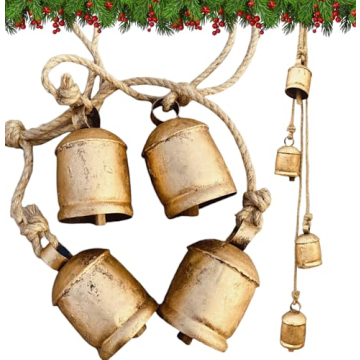Shabby Chic Bells Rustic Hanging Jingle Christmas Tree Decor - Large Handmade Lucky Cow Bells Vintag...