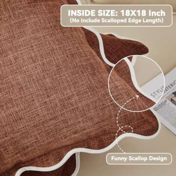 Mayler Yee Scalloped Throw Pillow Covers Set of 2 for Living Room, Soft Cotton & Cozy Linen, Boho St...