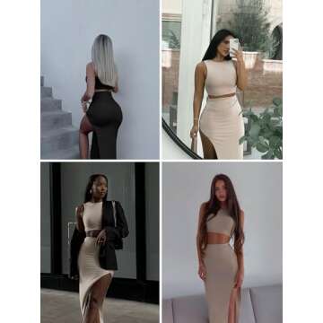 ELLEVEN Summer Two Piece Maxi Skirt Set for Women