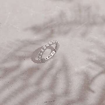 PAVOI 14K White Gold Plated Cubic Zirconia Rings | 3.0mm Eternity Bands | White Gold Rings for Women Size 8.5