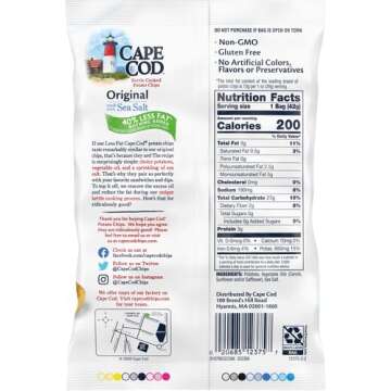 Cape Cod Potato Chips, Less Fat Original Kettle Cooked Chips, 1.5 Oz (Pack of 56)