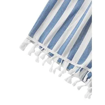 SweatyRocks Women's Sleeveless Striped Wrap V Neck Tassel Hem Beach Shorts Romper Jumpsuit with Belt Blue S