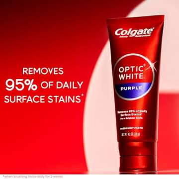 Colgate Optic White Purple Toothpaste for Teeth Whitening, Teeth Whitening Toothpaste with Fluoride,...