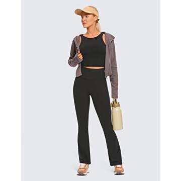 CRZ YOGA Butterluxe Womens High Neck Longline Sports Bra - U Back Padded Crop Workout Tank Top with Built in Pads Black Large