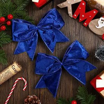 Panelee 12 Pieces Christmas Bows 6 x 6 Inch Velvet Wreath Bow Hanukkah Christmas Decorations Ornaments for Xmas Tree Wreath Garland Party Gift Wrapping DIY Decor(Blue)