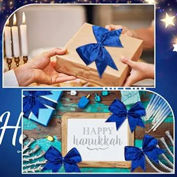 Panelee 12 Pieces Christmas Bows 6 x 6 Inch Velvet Wreath Bow Hanukkah Christmas Decorations Ornaments for Xmas Tree Wreath Garland Party Gift Wrapping DIY Decor(Blue)