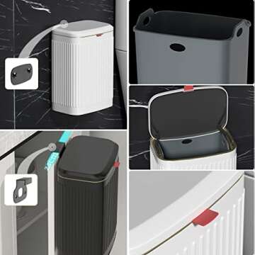 Kitchen Hanging Trash Can with Lid, 1 Gallon Stainless Steel Countertop Compost Bin with Removable Inner Bucket, Wall-Mounted Kitchen Trash Bin for Cabinet Door, Under Sink, Bathroom ( Black )