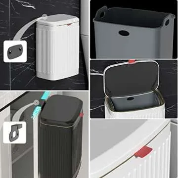 Kitchen Hanging Trash Can with Lid, 1 Gallon Stainless Steel Countertop Compost Bin with Removable Inner Bucket, Wall-Mounted Kitchen Trash Bin for Cabinet Door, Under Sink, Bathroom ( Black )