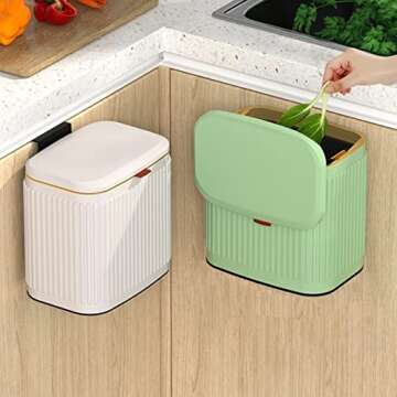 Kitchen Hanging Trash Can with Lid, 1 Gallon Stainless Steel Countertop Compost Bin with Removable Inner Bucket, Wall-Mounted Kitchen Trash Bin for Cabinet Door, Under Sink, Bathroom ( Black )