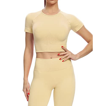Stylish 2 Piece Women’s Seamless Crop Tops & Leggings Set for Activewear