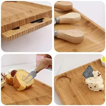 Elegant Bamboo Cheese Board Set with Knife and Cups