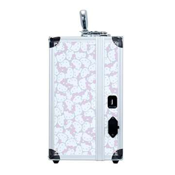 Impressions Vanity Hello Kitty Makeup Case with Full Size Mirror and Lighting,With Touch Sensor, Travel Jewelry Case with Makeup Brush Organizer and Adjustable Dividers (White/Pink)