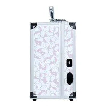 Impressions Vanity Hello Kitty Makeup Case with Full Size Mirror and Lighting,With Touch Sensor, Travel Jewelry Case with Makeup Brush Organizer and Adjustable Dividers (White/Pink)